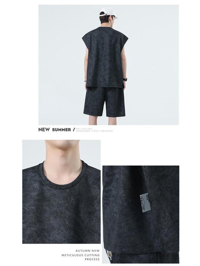 2025 Herren Übergröße Batik 2-teiliges Set: Sommerweste & Shorts Freizeitanzug