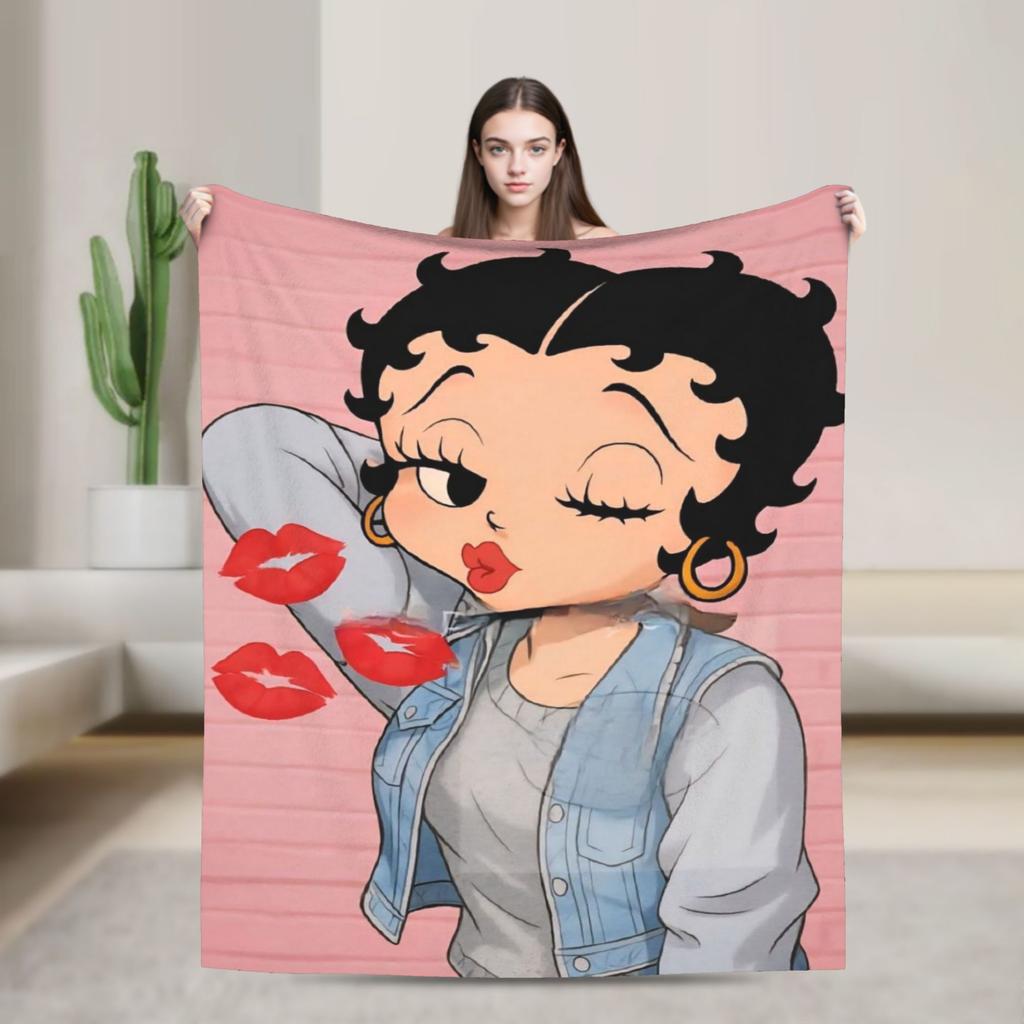 B-Bettys Boops Warm Blanket Kids Plush Throw Blanket Aesthetic Couch Chair Flannel Bedspread Sofa Bed Cover