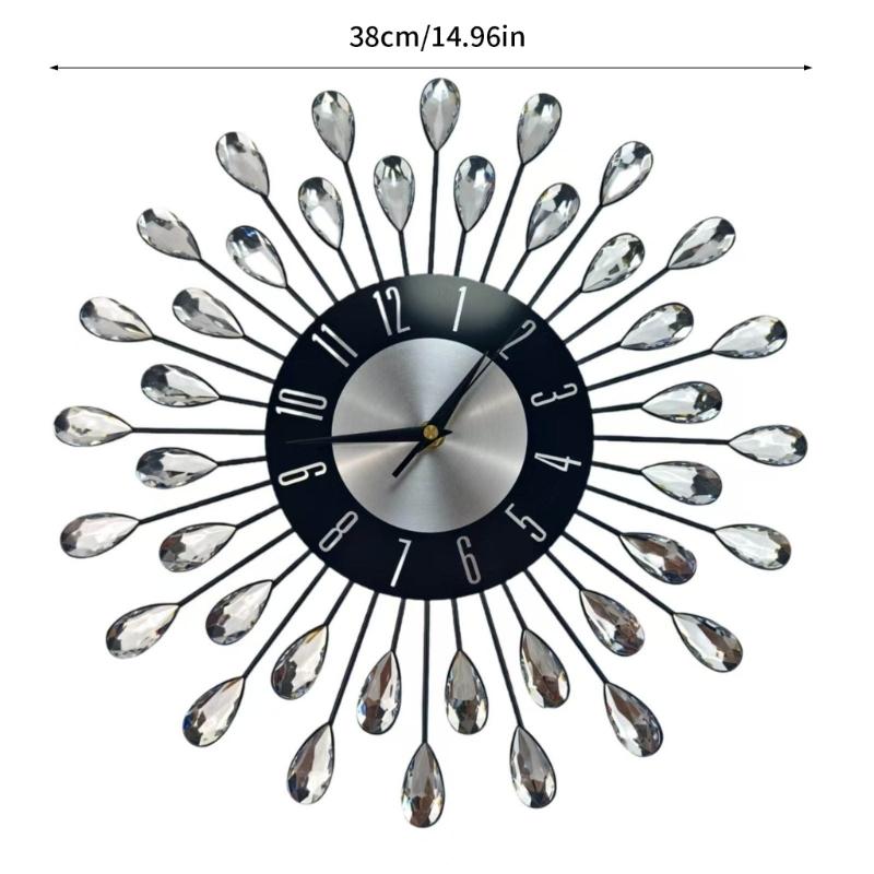 Crystal Leaves Wall Clock None-Ticking Silents Battery Operated Clocks Decorative Wall Clocks for Living Room Decors