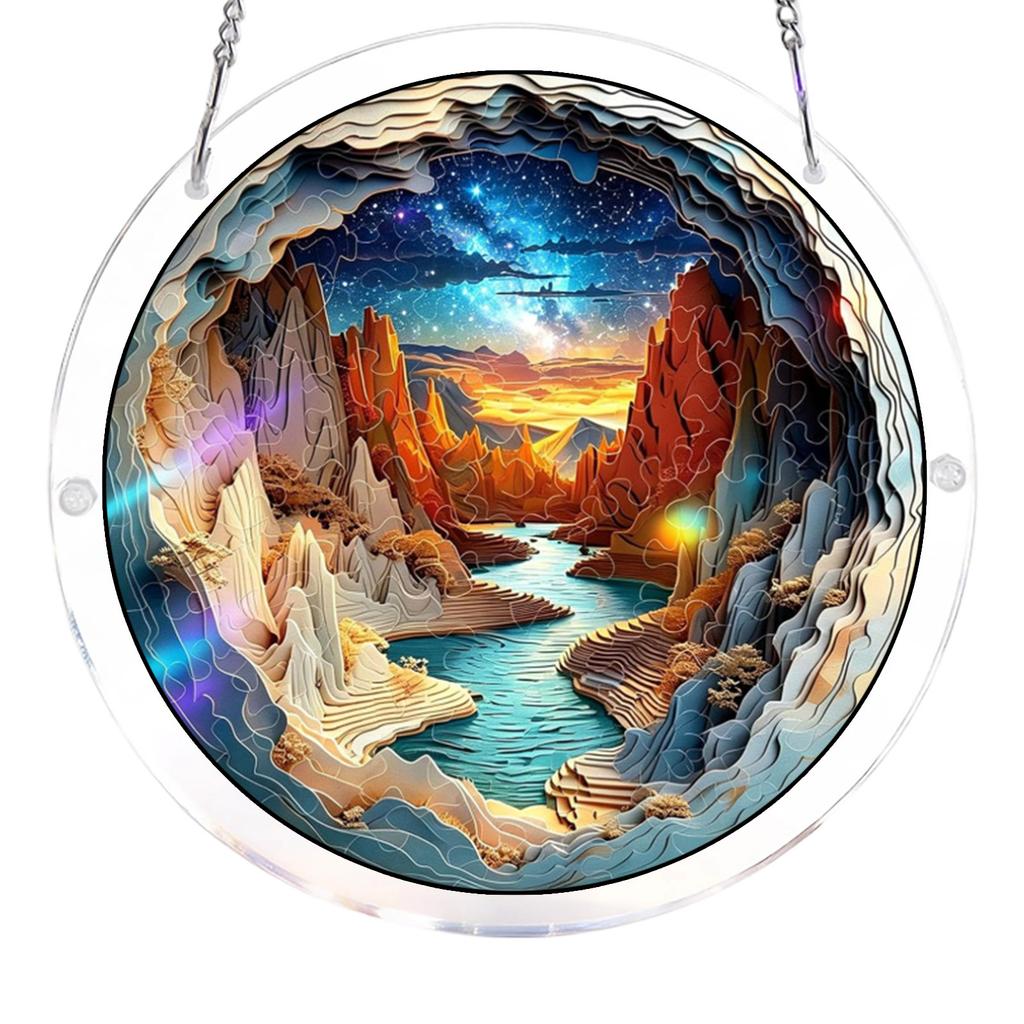 Acrylic Sun Catcher Puzzle Round Hanging Window Decoration with Interlocking Pieces for Home Office and Outdoor Display