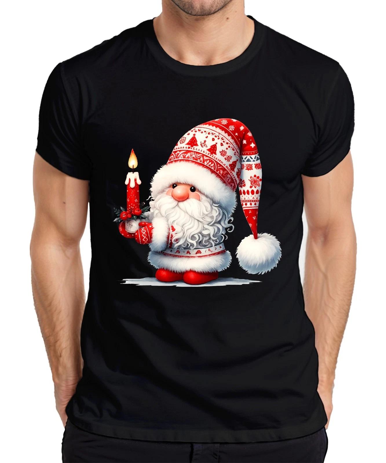 

Christmas Elf With Candle Cute Festive Xmas Winter Design Mens T-Shirt- 3XL