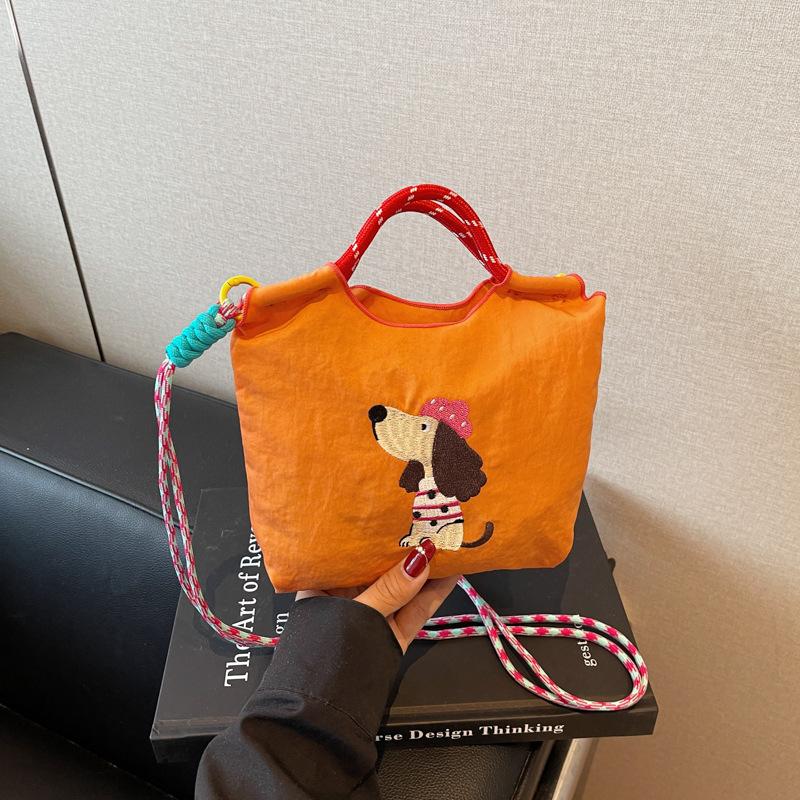 Cute Dachshund Embroidered Canvas Bag Women's Summer Casual Simple Versatile One Shoulder Crossbody Bag