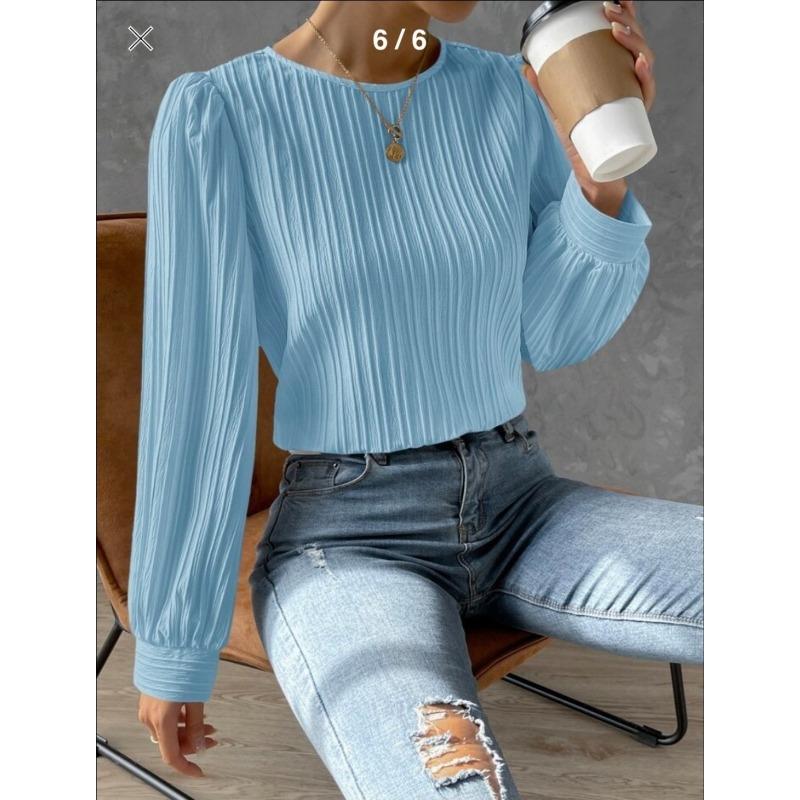 New Spring Round Neck Long Sleeve Loose Blouse Women Solid Color Office Shirt Ladies Casual Simple Tops Female Solid Color  Fashion Elegant Clothing