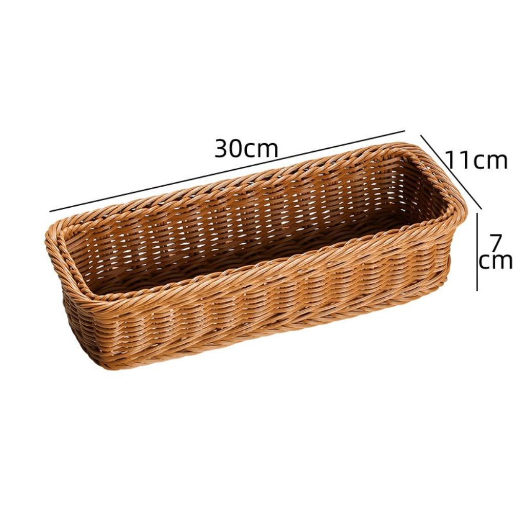 Plastic Faux Wicker Tray Rectangle Bread Food Plate Desk Decoration Fruit Cake Sundries Box  Home