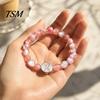 Durable Alloy Ribbon Wrist Jewelry Breast Cancer Awareness Bracelets, Charm Beads Elastic Beaded Bracelet for Women Bracelet, Encouragement