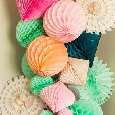 20cm Fan Paper Crafts Showers Wedding Party Birthday Festival Tissue Paper Cut-out Paper Fans Pinwheels Hanging Flower Rosettes
