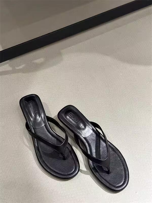 High sense of high heel summer new toe high heel drag versatile outer wear round head slope heel flip-flops women