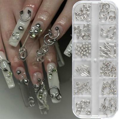 12 Mriežok Gotický Punk Retro Kovové Šperky na Nechty 3D Zlaté Strieborné Nechtové Doplnky DIY Glamour Ozdoba Nechtov