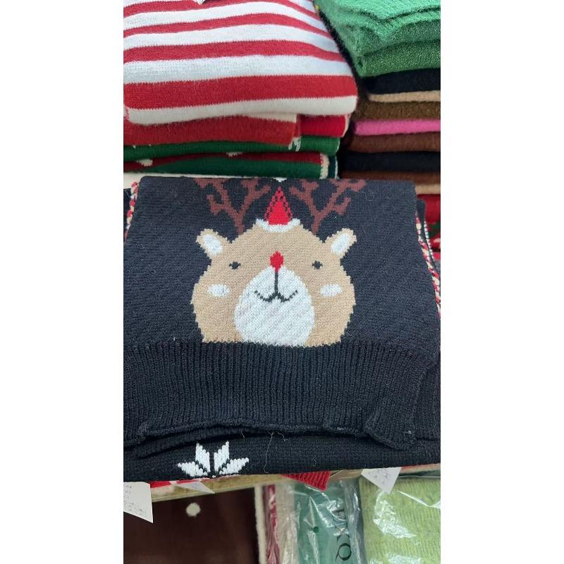 New Christmas Red Scarf for Women Autumn and Winter Knitted Warm Elk Scarf for Men Korean New Year Cute and Versatile