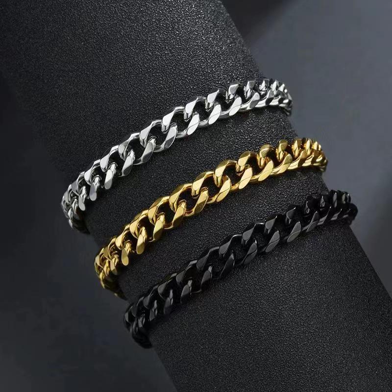 Hip Hop Six-Sided Grind Cuban Chain Titanium Steel Bracelet - Unisex Stainless Steel Wristband