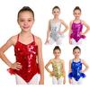 Kids Girls Ballet Dance Costume Sparkly Sequins Sleeveless Jazz Latin Feather Skirted Leotard Ballroom Dance Dress Clothes