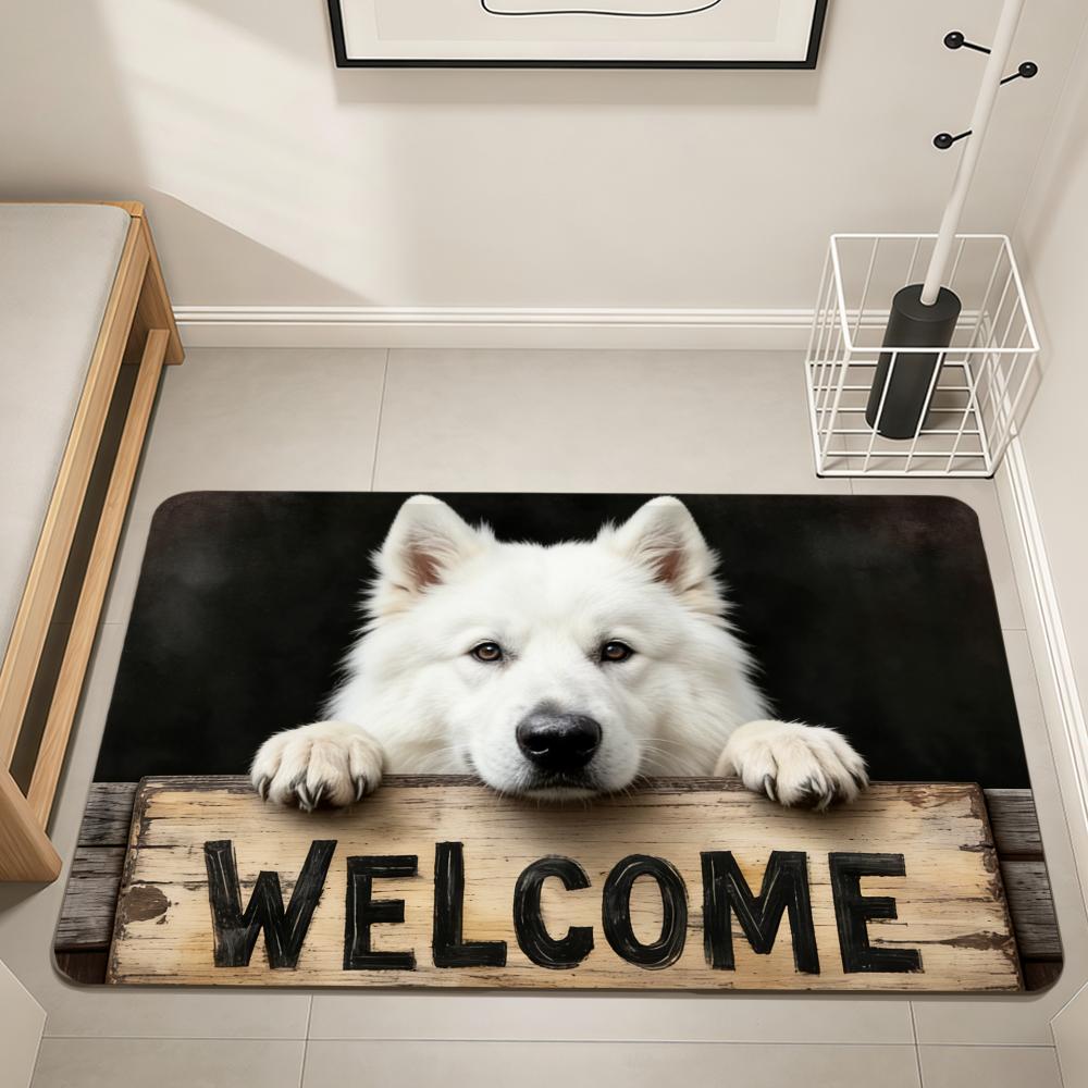 

welcome art cute fun cartoon dog Home Bedside Rug Kitchen Bath Floor Mat Hallway Balcony Carpet Entrance Doormat hogar Decor 40cm x 60cm