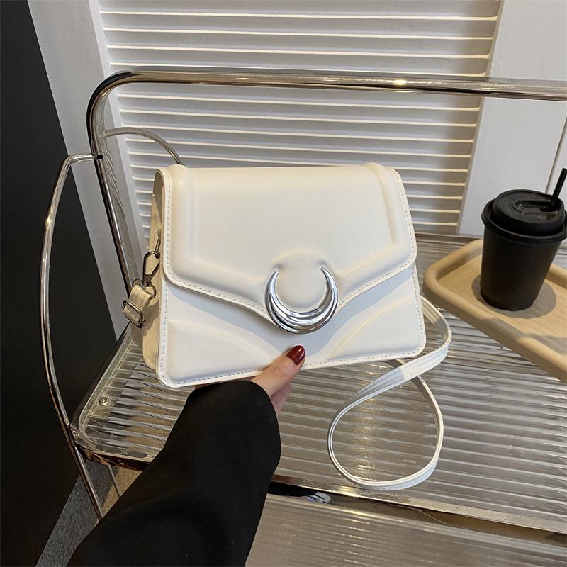High-Quality Textured Crescent Lock Small Square Shoulder Crossbody Bag for Women - 2023 Trendy & Versatile Commuter Style