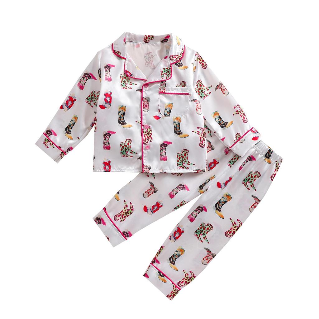Boys' And Girls' Long Sleeved Pajama Cardigan Set, Casual Home Clothes Two Piece Set