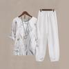 2023 Women's Casual Round Neck Five-Sleeve Top & Digital Print Two-Piece Set
