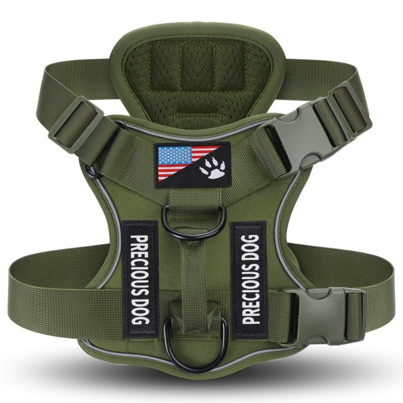 Large Dog Tactical Harness With Reflective Strips Adjustable Pet Leash Vest Night Walks S M L XL