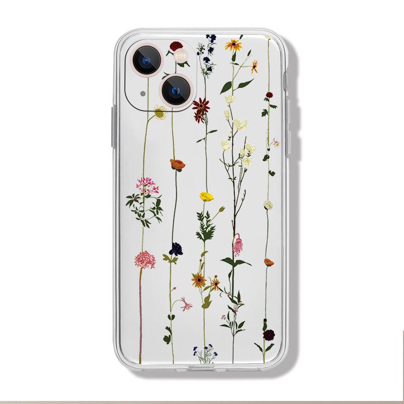 Simple flower vine iphone17 mobile phone case Apple 16promax hot-selling 15 transparent 13 soft case 12 protection