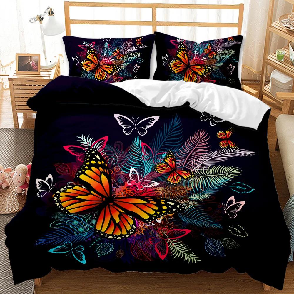 Butterfly Duvet Cover Girls Women Spring Blue Golden Butterfly Bedding Set Animal Double Queen King Size Polyester Qulit Cover