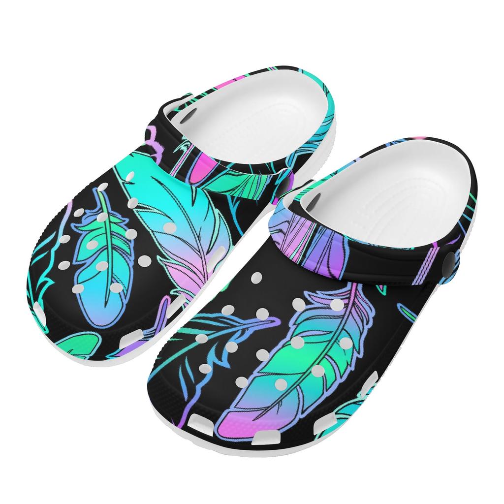 White EVA Clogs with Bat Mushroom Print, Lightweight Slip On Garden Shoes, Breathable Beach Sandals, Indoor Outdoor Slippers for Men Women