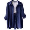 2024 Autumn Women's Two-Piece Set: Wrinkled Long Sleeve Shirt & High Waist Drawstring Shorts