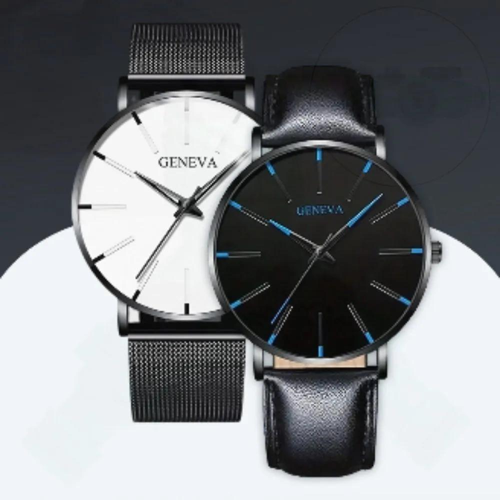 Men s Fashion Wristwatch Business Metal Waterproof Men s Watch Analog Leather Braun White