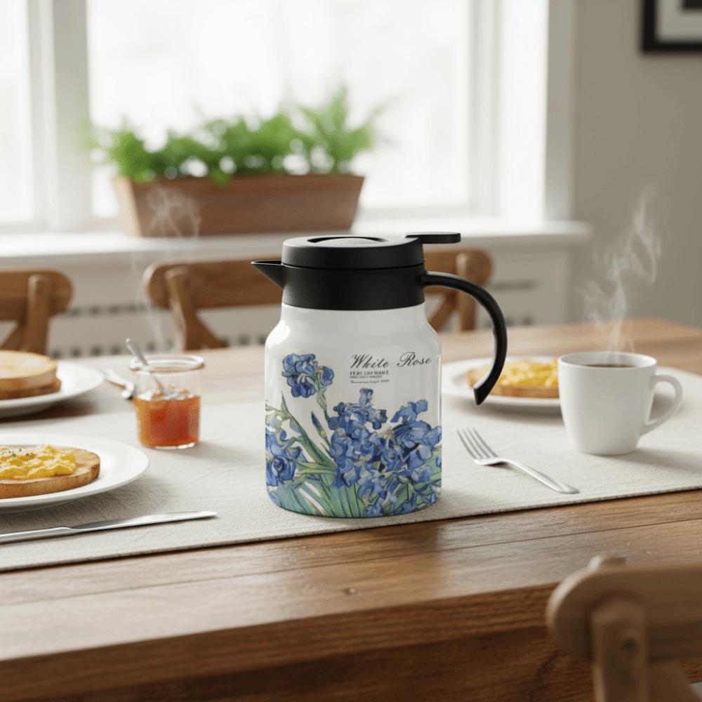 1000ml Thermal Teapot with Tea Infuser Insulated Water Pot Floral Pattern Tea Kettle  Afternoon Tea