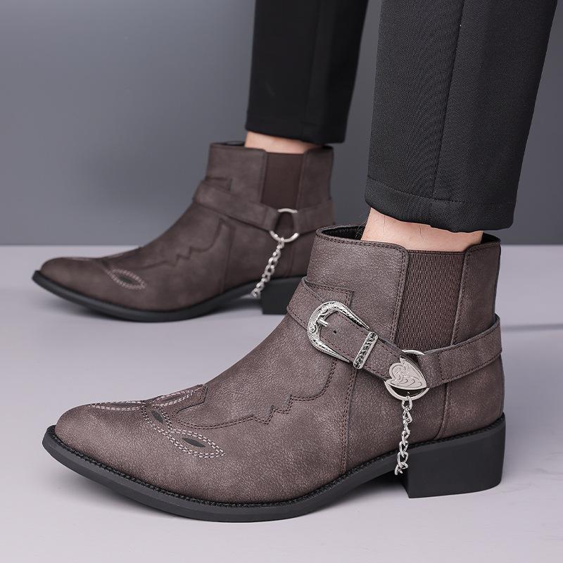 Fashion Brand Men Boots Fashion Pointed Toe Ankle Boots Retro Handmade Leather Boot Punk Style High Top Boots for Men Casual Ankle Botas