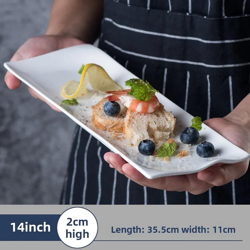 White Ceramic Dinner Plate Creative Long Sushi Plate Rectangular Dim Sum Barbecue Plate Japanese Tableware Restaurant Tableware