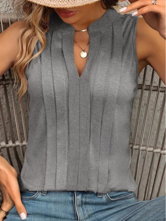 European & American V-Neck Casual Loose Pleated T-Shirt Vest