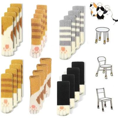 Lot de 24 chaussettes de meubles tricotées en forme de pattes de chat, antidérapantes, pour pieds de chaise, protections de sol, chaussons de table, coussinets adaptés aux pieds carrés et ronds