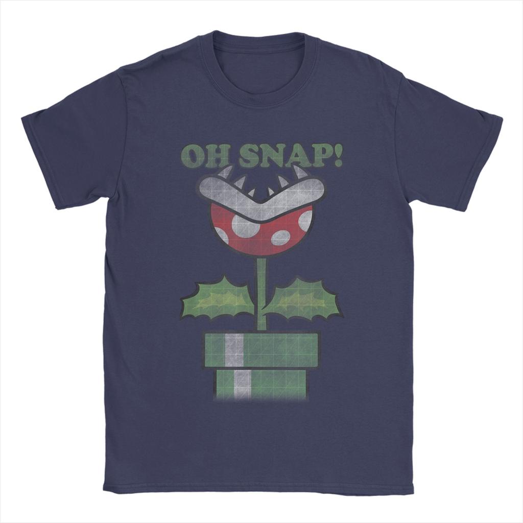 Super Marios Piranha Plant Oh Snap Vintage T Shirt Mens Cotton Humor TShirts Tee Shirt Short Sleeve Tops 4XL 5XL