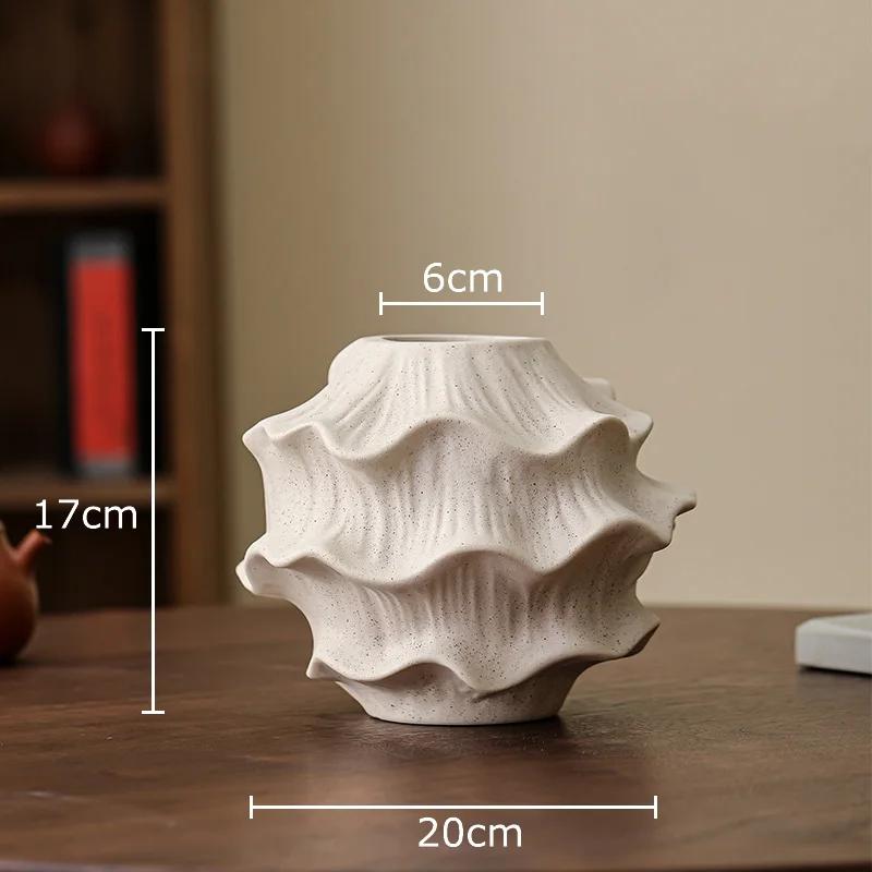 

Creative Wave Shape Ceramic Vase Desk Decoration Flowers Arrangement Artificial Flower Decorative Vases Room Aesthetic Decor бежевый