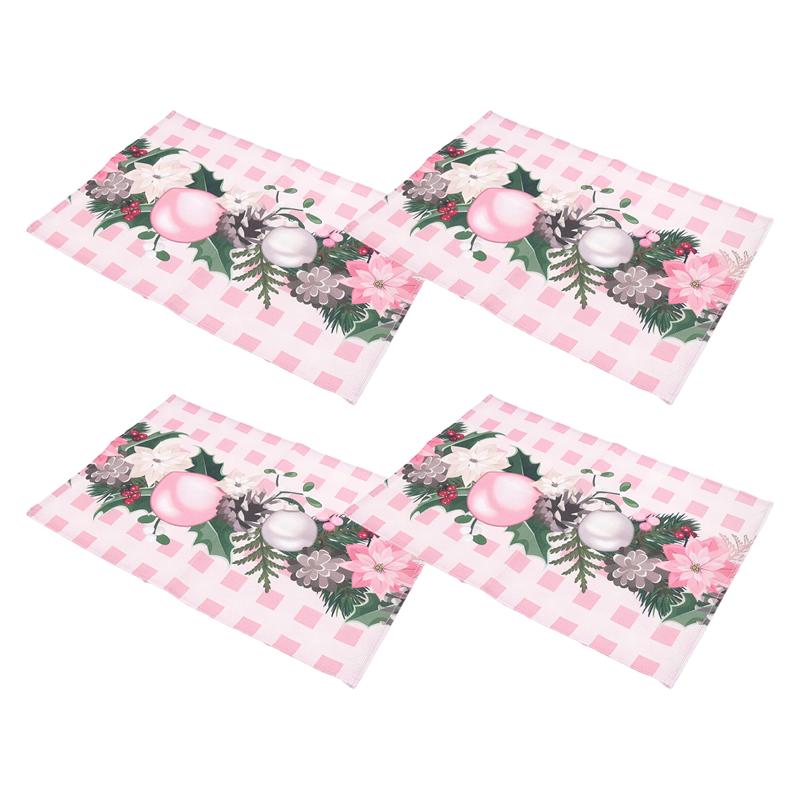 Good-4PCS Xmas Trees Snow Pink Christmas Placemats Winter Table Mats For Kitchen Dining Decoration