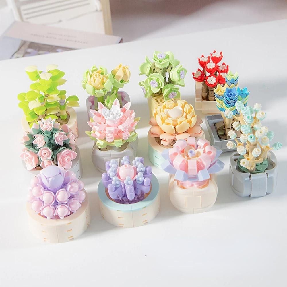 Bonsai Building Blocks City Creative Pant Flower Block Building Bricks Construction Flowers DIY Potted Blocks Gift.