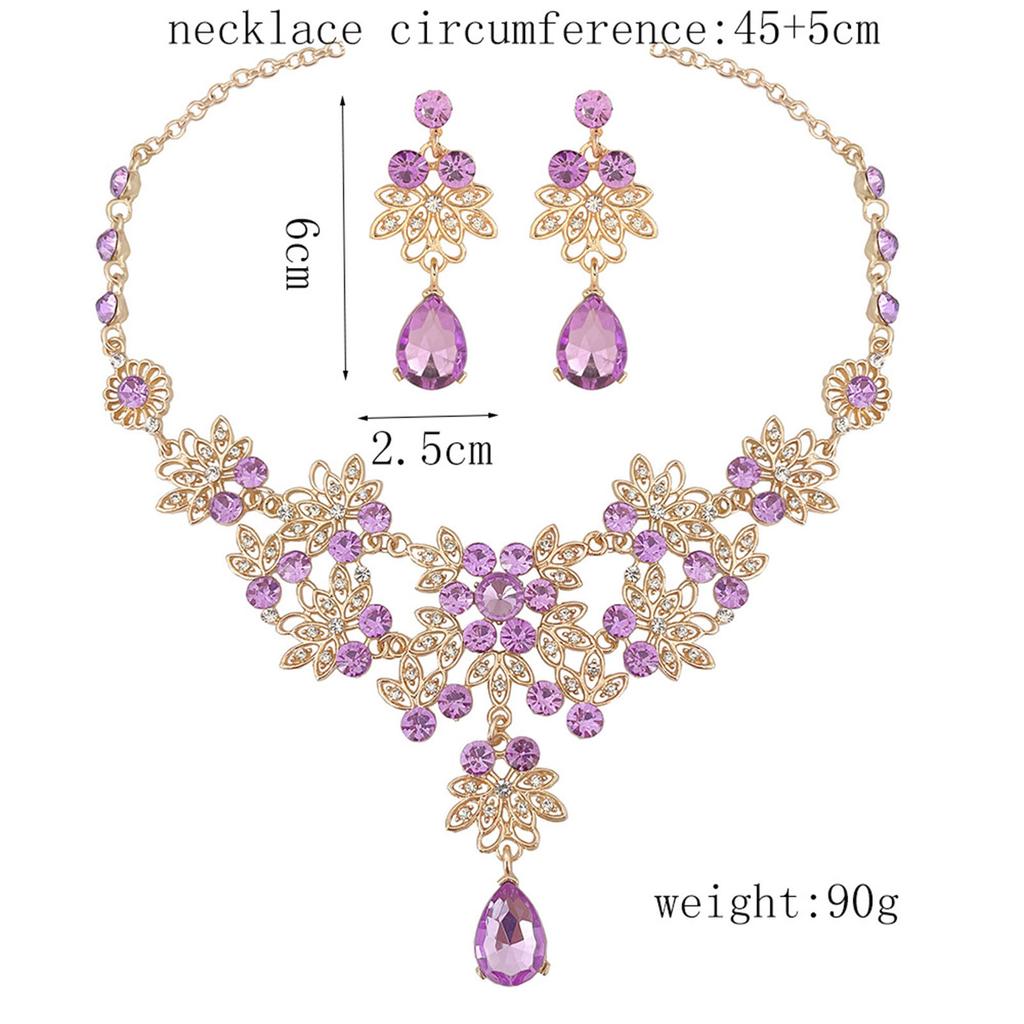 Women's 2 Pcs Jewelries Set with Rhinestones Elegant Purple/Pink Hanging Necklaces Drop Earrings for Bridesmaid Wedding Ball Party