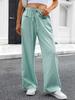 Women's High Rise Wide Leg Pants Loose Fit Trousers Plaid Drawstring Woven Spring Casual Long Pants For Daily Street Outfit
