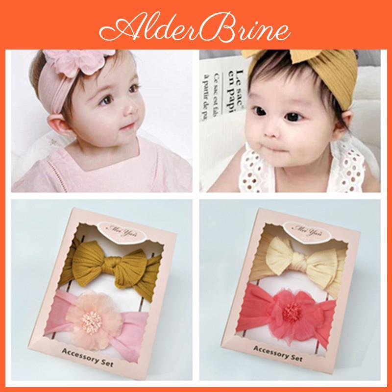 Headbands 2 Newborn Baby Pcsset Flower Bows Kids Baby Hair Band Solid Color Infant Baby Hairbands Baby Girls Hair Accessories