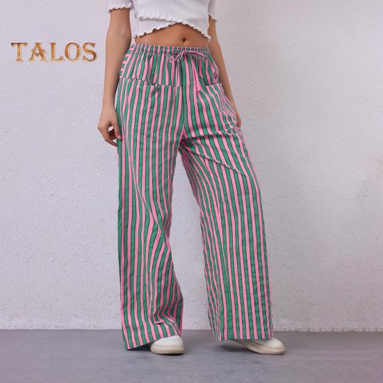Pantaloni Lungi Dama Talie Joasă Talie Elastică Șnur Ajustabil Pantaloni Casual cu Buzunare Croială Largă Pantaloni cu Picior Lat