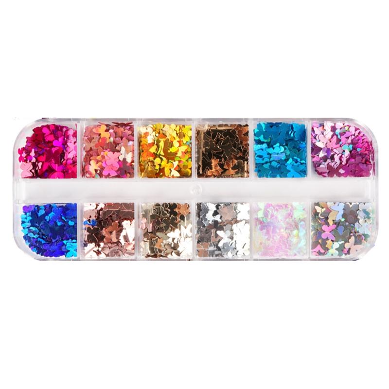 12 Grids/Box 5mm 3D Shiny for Butterfly Sequins Manicure Paillettes Holographic Glitter Flakes for Epoxy Resin Mold Fill
