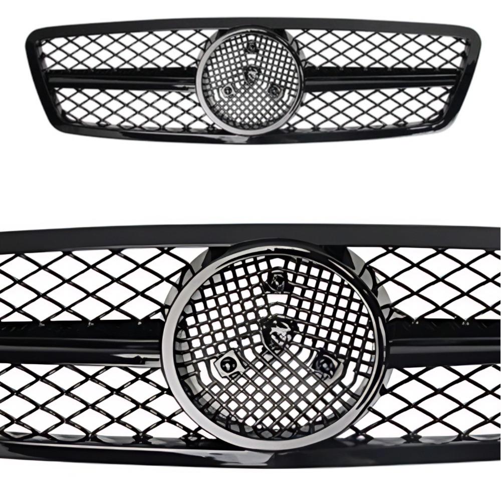 For Mercedes C-Class W203 2000-2006 Front Grill Grille Mesh ABS Black Chrome Car Grille  Tuning Accessories Facelift
