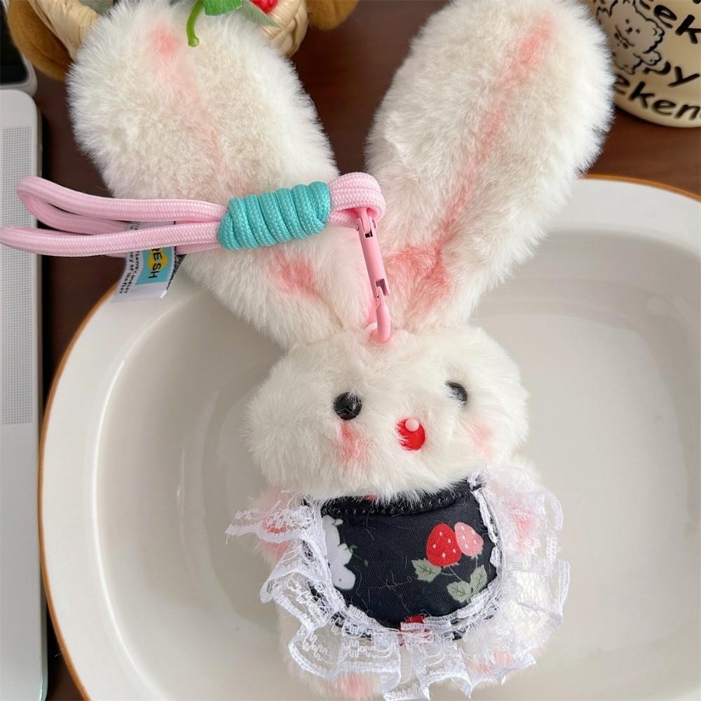 Cute Stuffed Keyring Cartoon Design Long-eared Rabbit Pendant Sweet Plush Rabbit Keychain Women