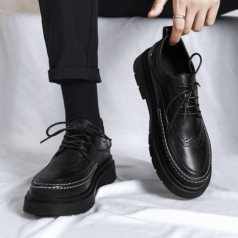 Men's 2025 Autumn British Style Black Derby Formal Leather Shoes