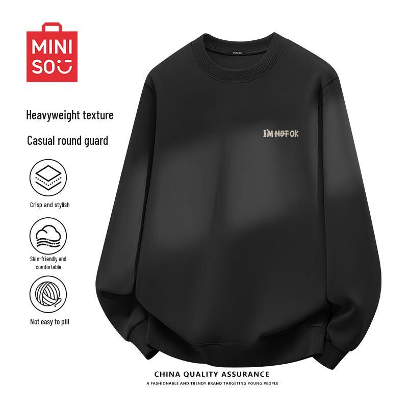 MINISO Men's Relaxed Fit Crew Neck Letter Print Pullover Sweatshirt