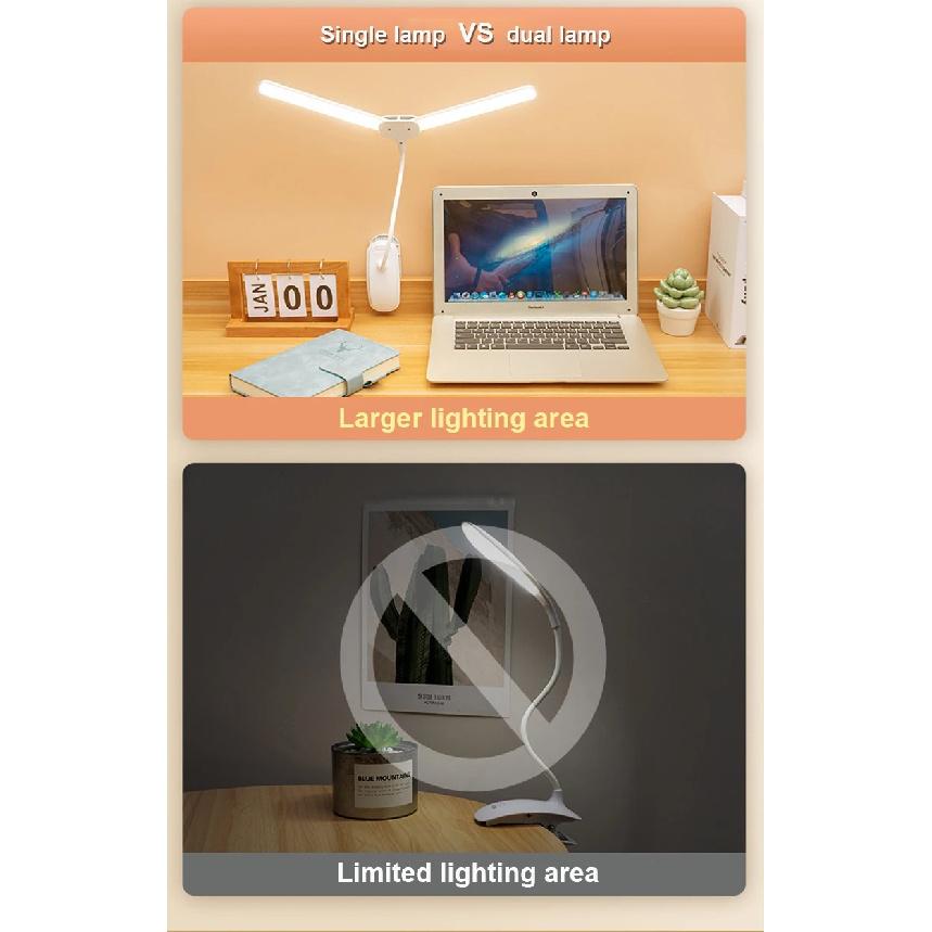 40 LED Clip Lamp Touch Control Double-headed Writing Lamp Night Light for Bedroom Dormitory Study Office Reading Table Lamp