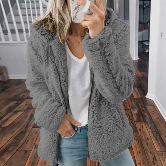 Dámské Zimní Sherpa Fleece Krátká bunda Kapuce na zip Cardigan Kabát Teplý Ležérní Pevná plyšová bunda odolná proti větru na podzim Zima