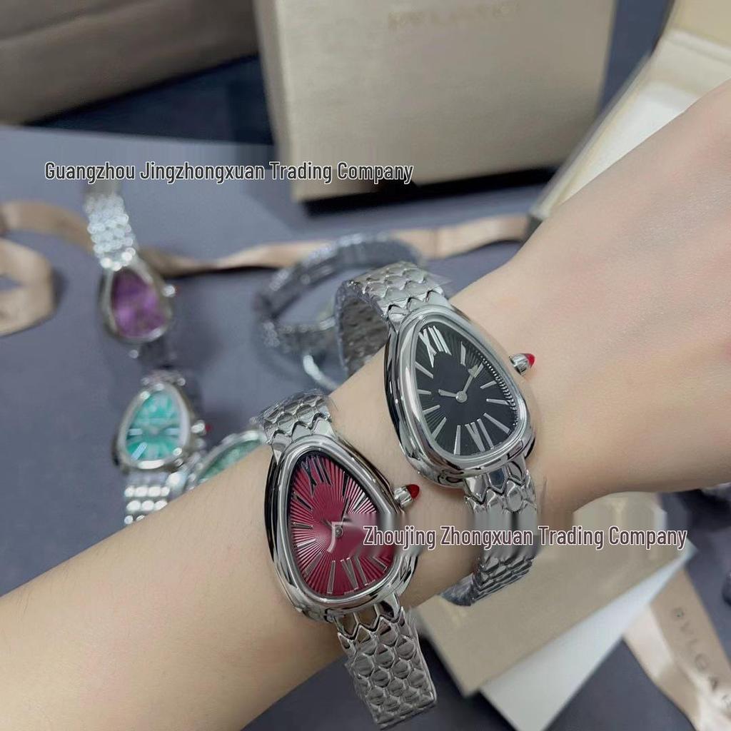 Gilded Snake Shadow Women's Quartz Watch with Fashionable Snake-Shaped Steel Band