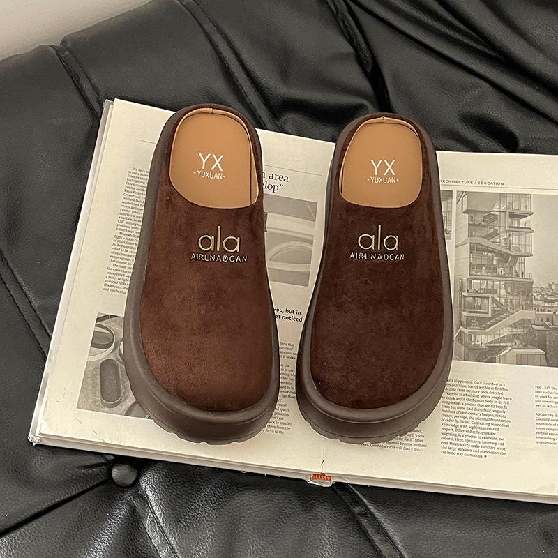 Retro lazy thick-bottomed bag head half slippers women's 2025 new autumn and winter versatile home fashion casual height-increasing slippers