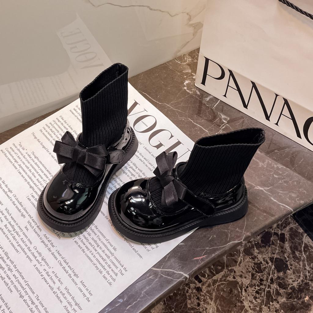 Girls Boots 2025 Autumn and Winter New Small Fragrant Style Leather Boots Bow Children's Short Boots Foreign Style Student Socks Boots