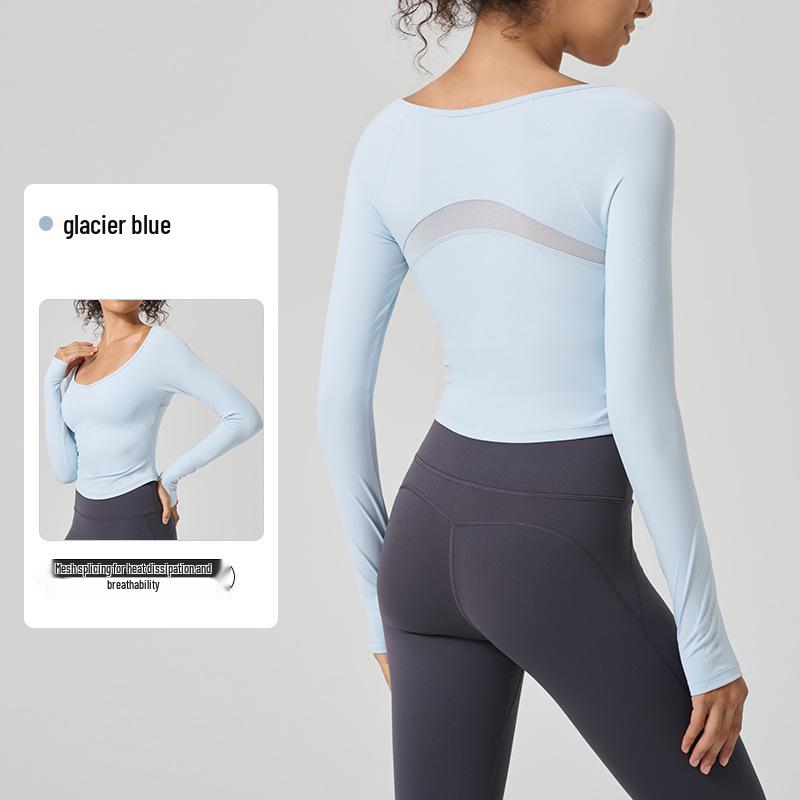 Women s Spring-Summer Anti-Bacterial Slim Fit Pleated Long Sleeve Yoga & Pilates Top 4