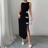 Autumn Slim Fit Bow Sleeveless Slit One-Piece Dress